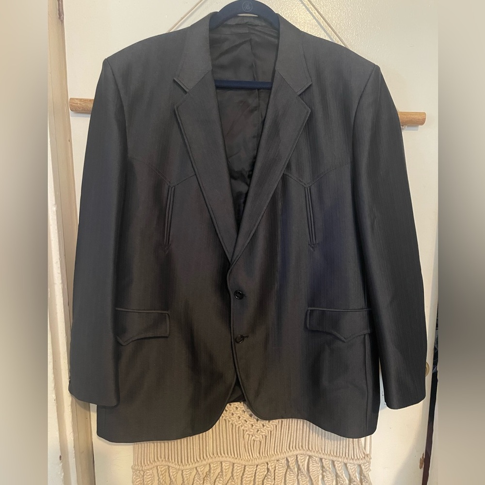 Vintage Circle S USA Two Piece Cowboy Western Rockabilly Black Suit 50R 42x40
